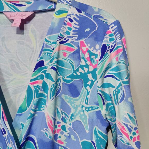 Lilly Pulitzer Women's Sz XS Karlie Romper Bennet Blue Celestial Seas Wrap Dress - Picture 2 of 9